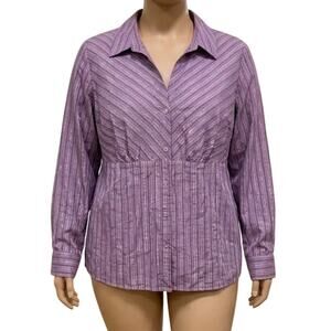 Style Co Shirt Plus 18W Purple Gold Metallic Stripe Button Up Long Sleeve Top
